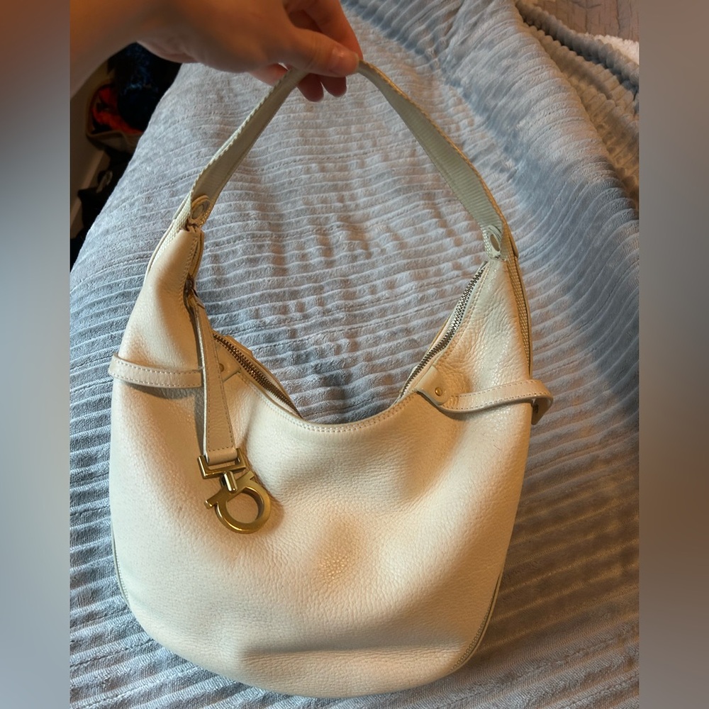 Ferragamo Gancini Cream Leather Hobo Bag